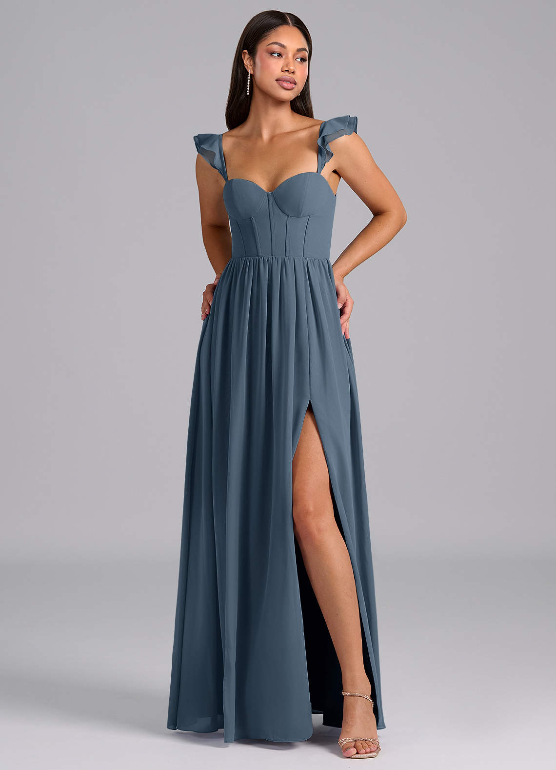 Azazie Denisse Bridesmaid Dresses Neptune A-Line Ruched Chiffon Dress image1