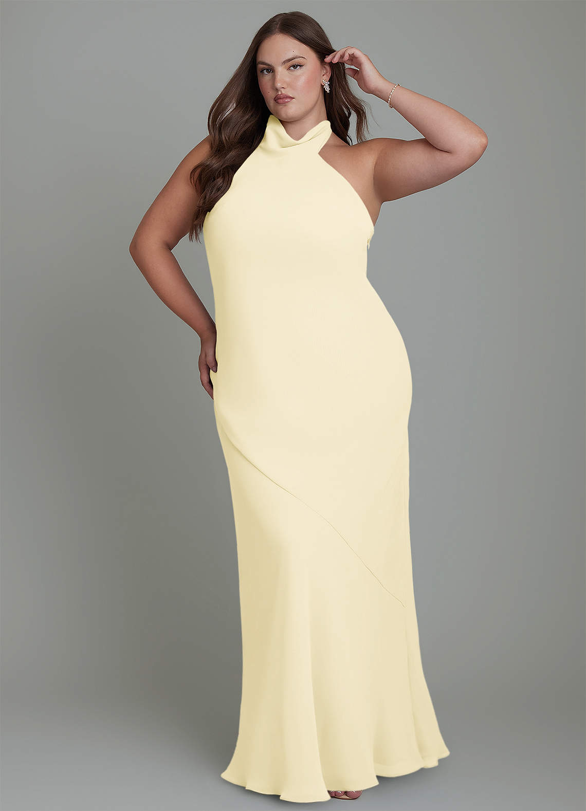 Azazie Velli Bridesmaid Dresses Lemon Sorbet Mermaid High Neck Chiffon Dress image9