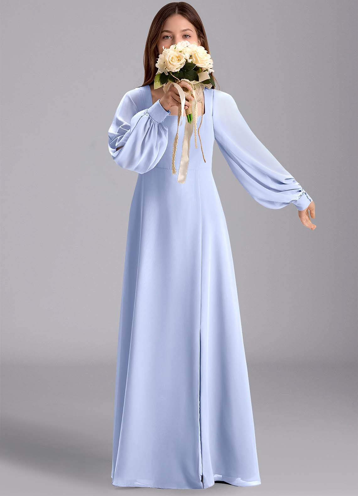 Azazie Bondi Junior A-Linie Blouson Chiffon Kleid Eis image1