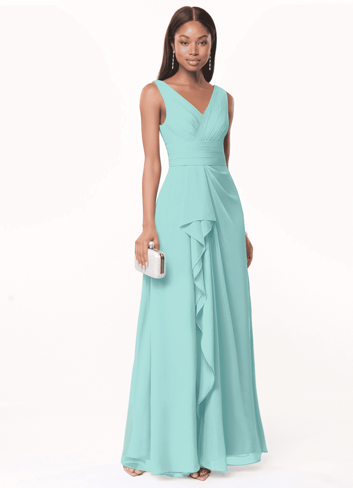 Azazie Julianna Brautjungfernkleider A-Linie Chiffon Kleid Aqua image1