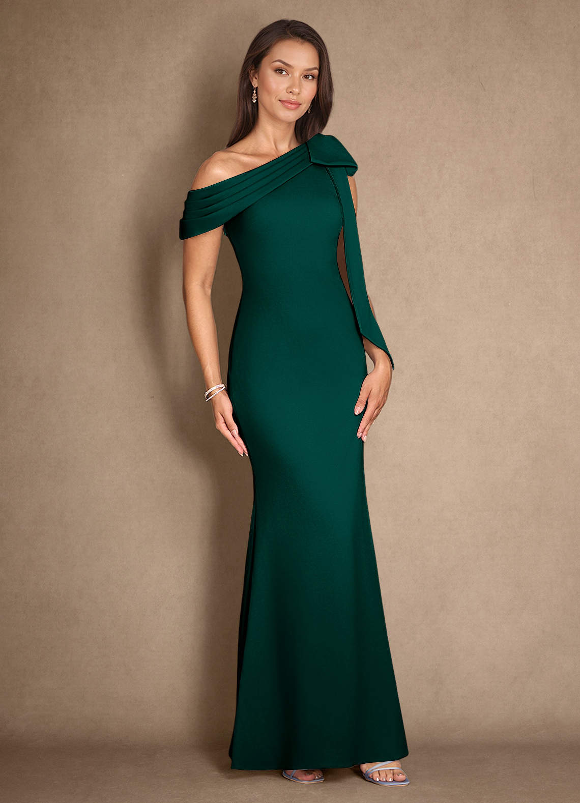 Azazie Myers Mother of the Bride Dresses Pine Mermaid Pleated Stretch Crepe Dress image2