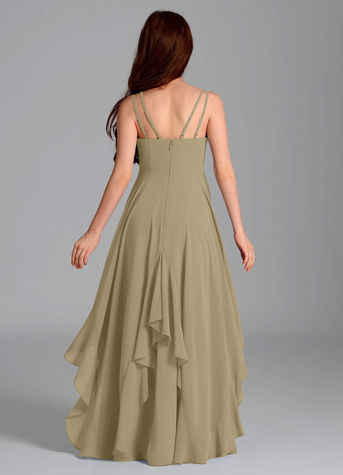 Azazie Karan Junior A-Linie Chiffon Kleid Moosgrün image1