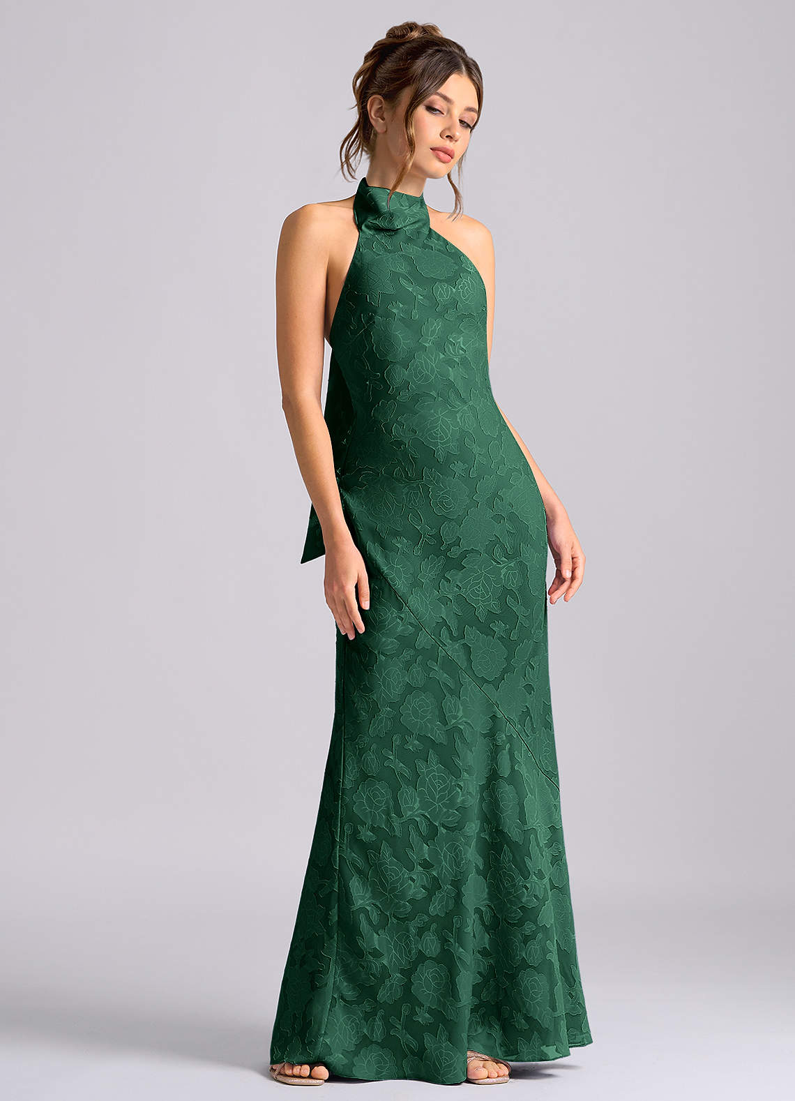 Azazie Mermaid Halter Neck Floor-Length Floral Burnout Bridesmaid Dresses - Dark Green Azazie Mermaid Halter Neck Floor-Length Floral Burnout Bridesmaid Dresses - Dark Green