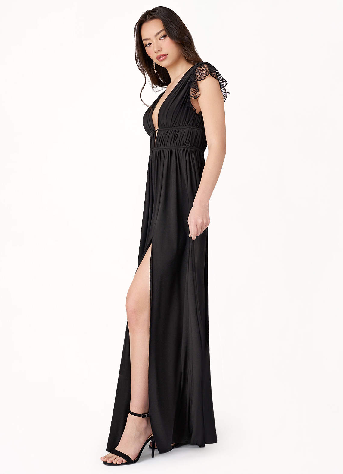 black.boho dress Black Boho Plunging Lace Tulle Wedding Dress Light Ivory / Nude Pink