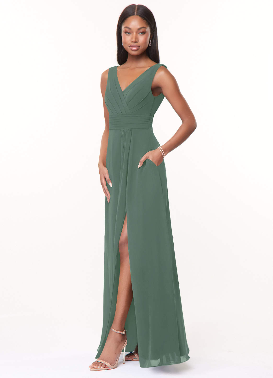 kelly green chiffon bridesmaid dresses Azazie Karina Shop Cloud Wash Single Summer2026 Size:5-9 (MAX BUST 23IN) 5 days for the