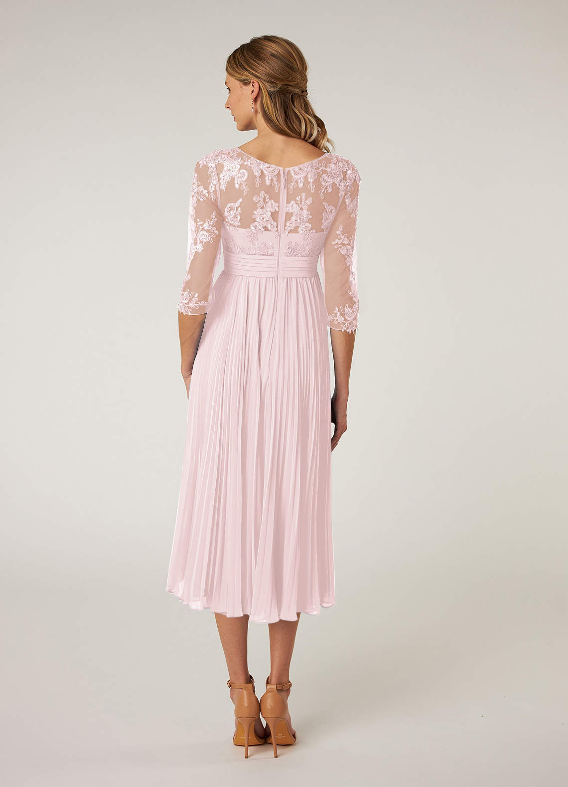 Azazie Tutu Mother of the Bride Dresses Blushing Pink A-Line Boatneck Lace Chiffon Dress image1