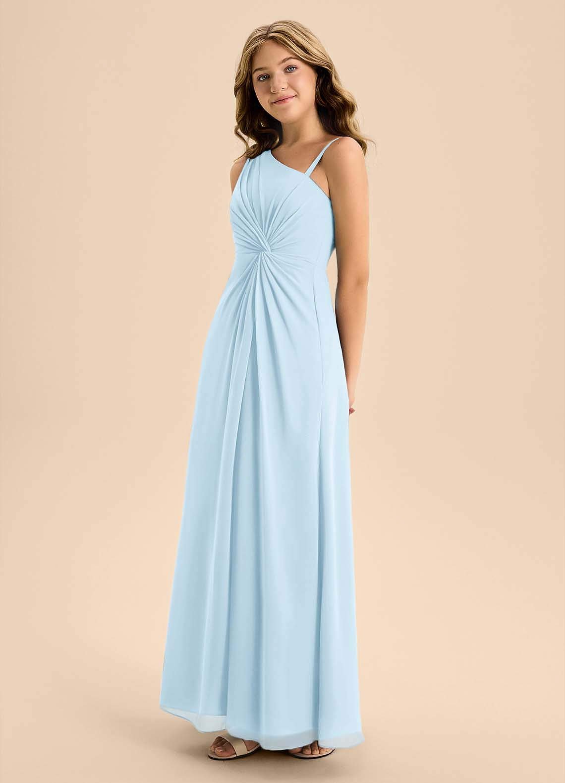 Azazie Brooke Junior Sky Blue A-Line Side Slit Chiffon Dress image5