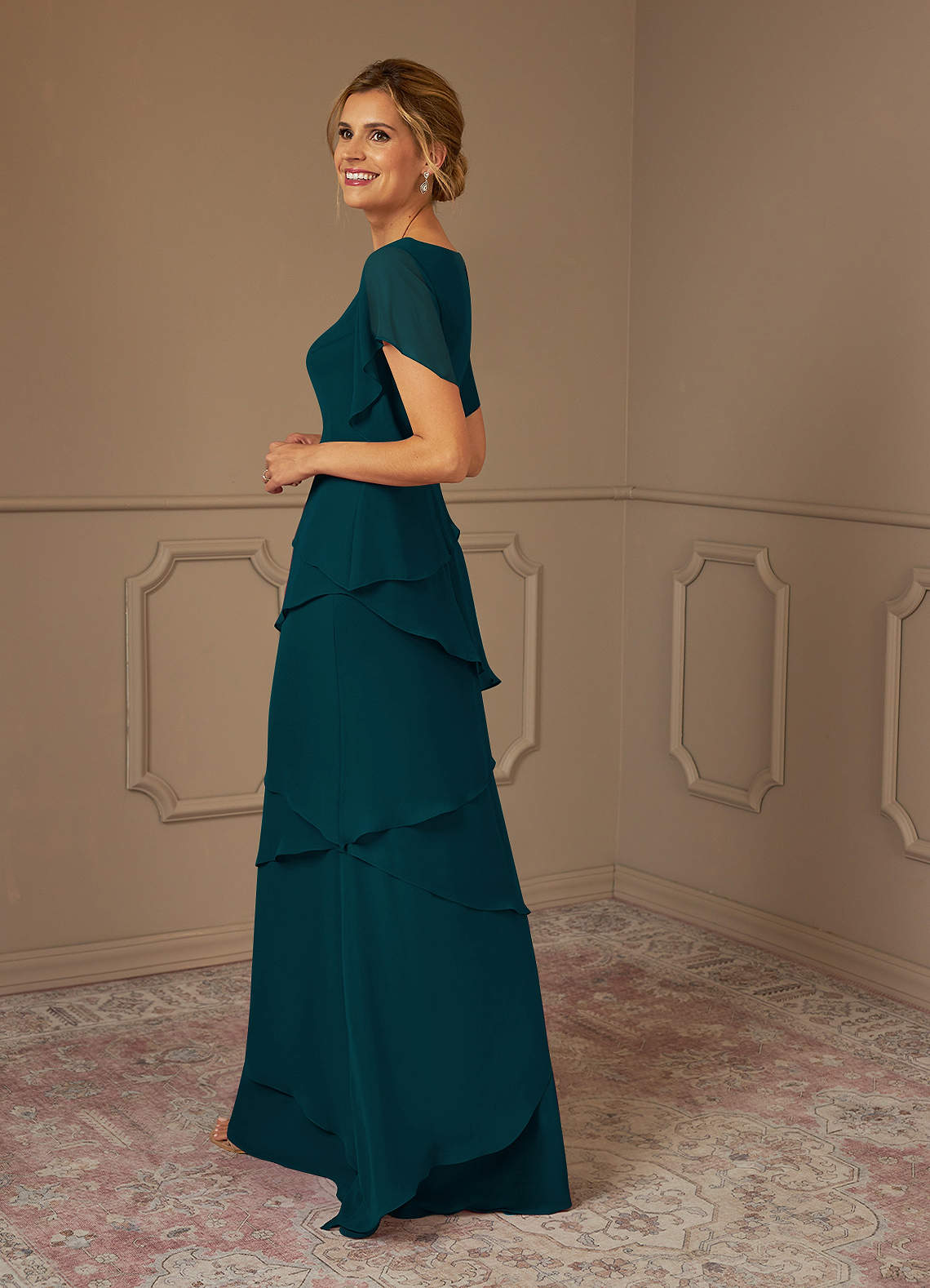 Azazie OHara Mother of the Bride Dresses Pine A-Line V-Neck Chiffon Dress image4