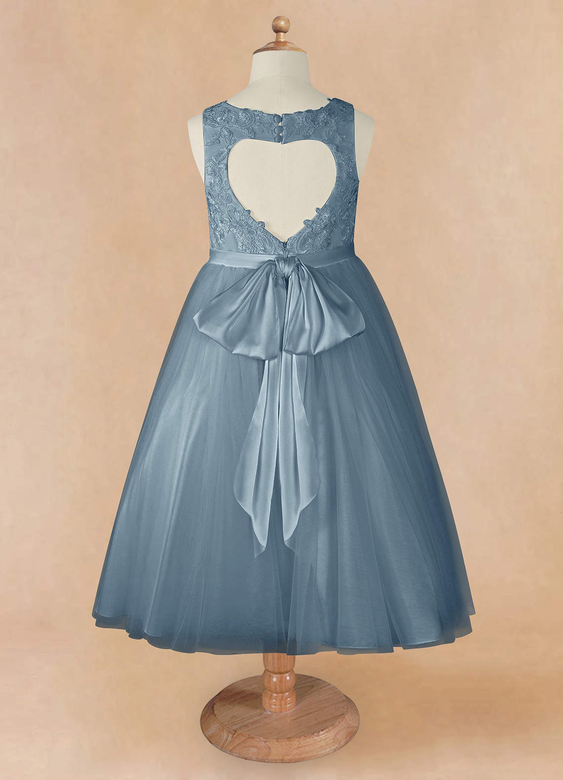 Dusty Blue Azazie Calla Ball Gown Lace Tulle Ankle Length Dress Azazie