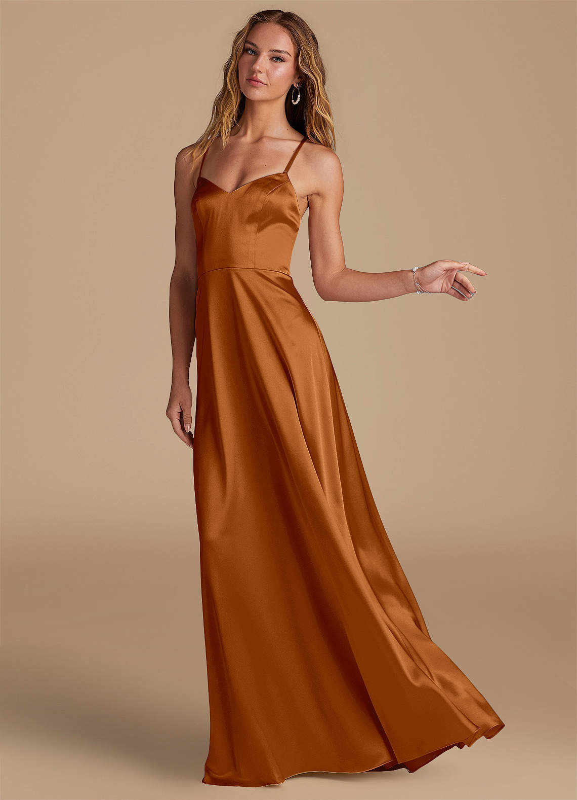 copper metallic bridesmaid dresses Floor Length Burnt Orange Short Sleeves Chiffon Bridesmaid Dresses main image 1
