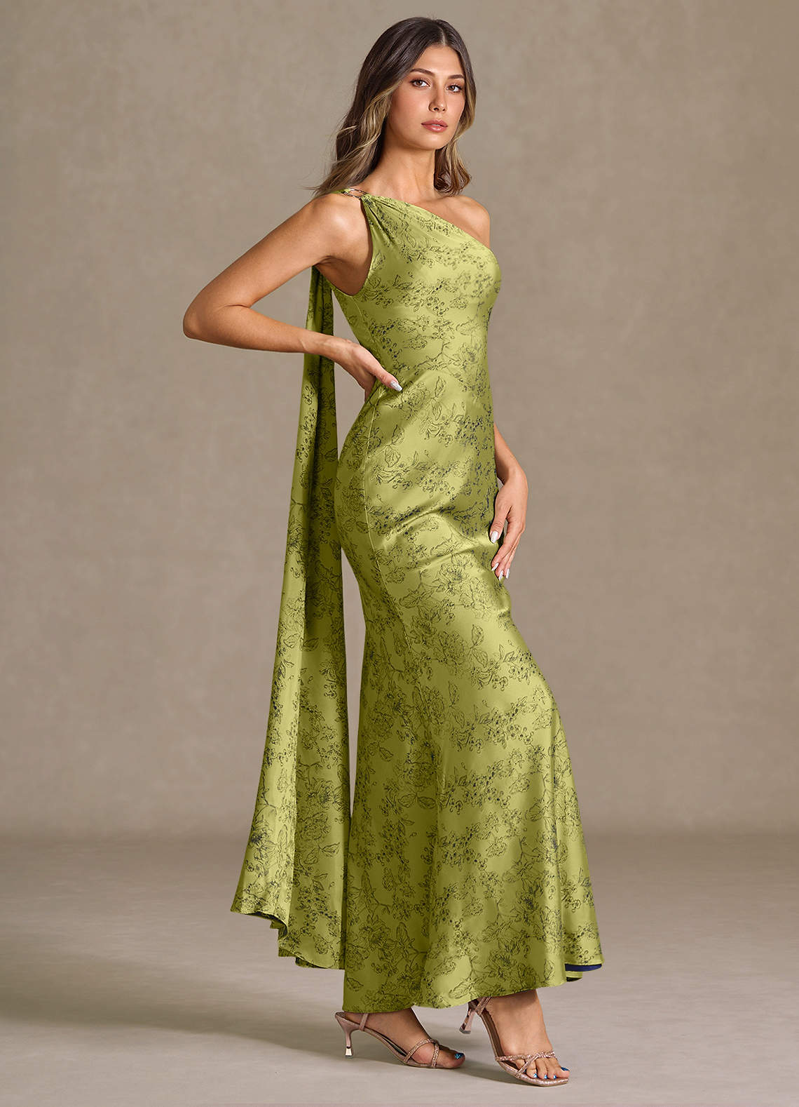 navy and green maxi dress NaaNaa back detail maxi satin dress in blue and green swirl print