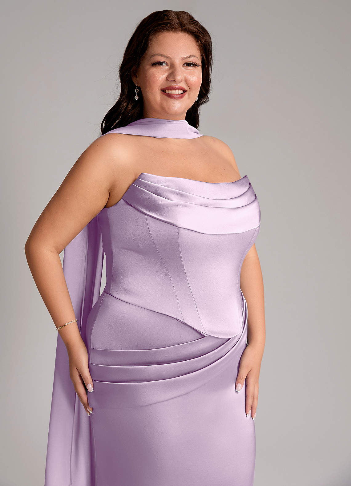 Azazie Sorrel Bridesmaid Dresses Frosted Lilac Mermaid Strapless Stretch Satin Convertible Dress image9