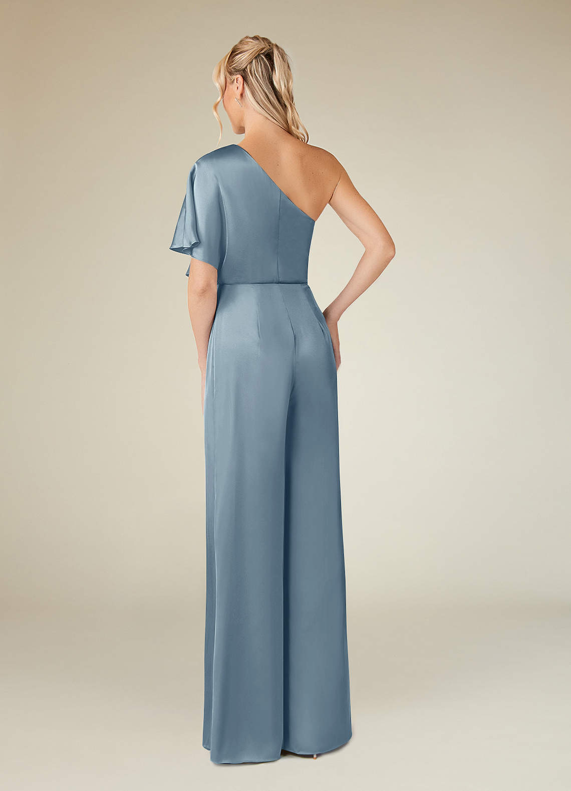 Azazie Hagretta At-home Try On Dresses Dusty Blue Jumpsuit/Pantsuit Stretch Satin Dress image1