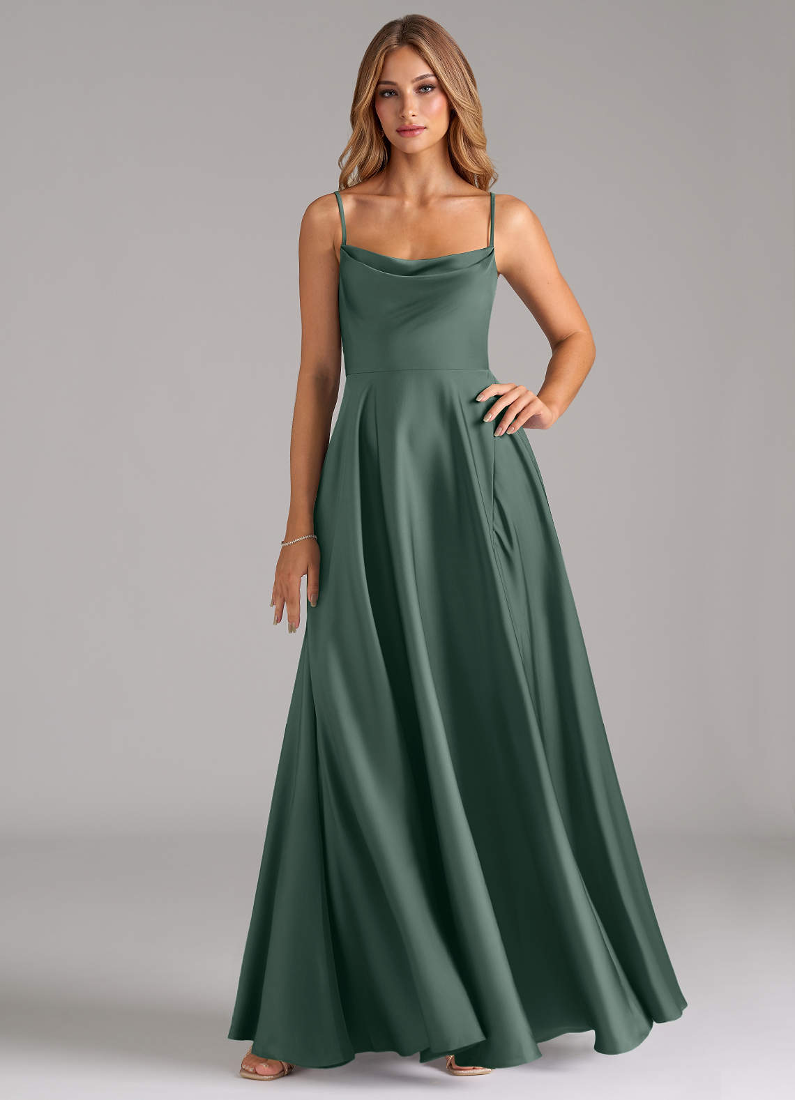 Azazie Elle Brautjungfernkleider A-Linie Plissee Stretch-Satin Kleid Seemoos image1