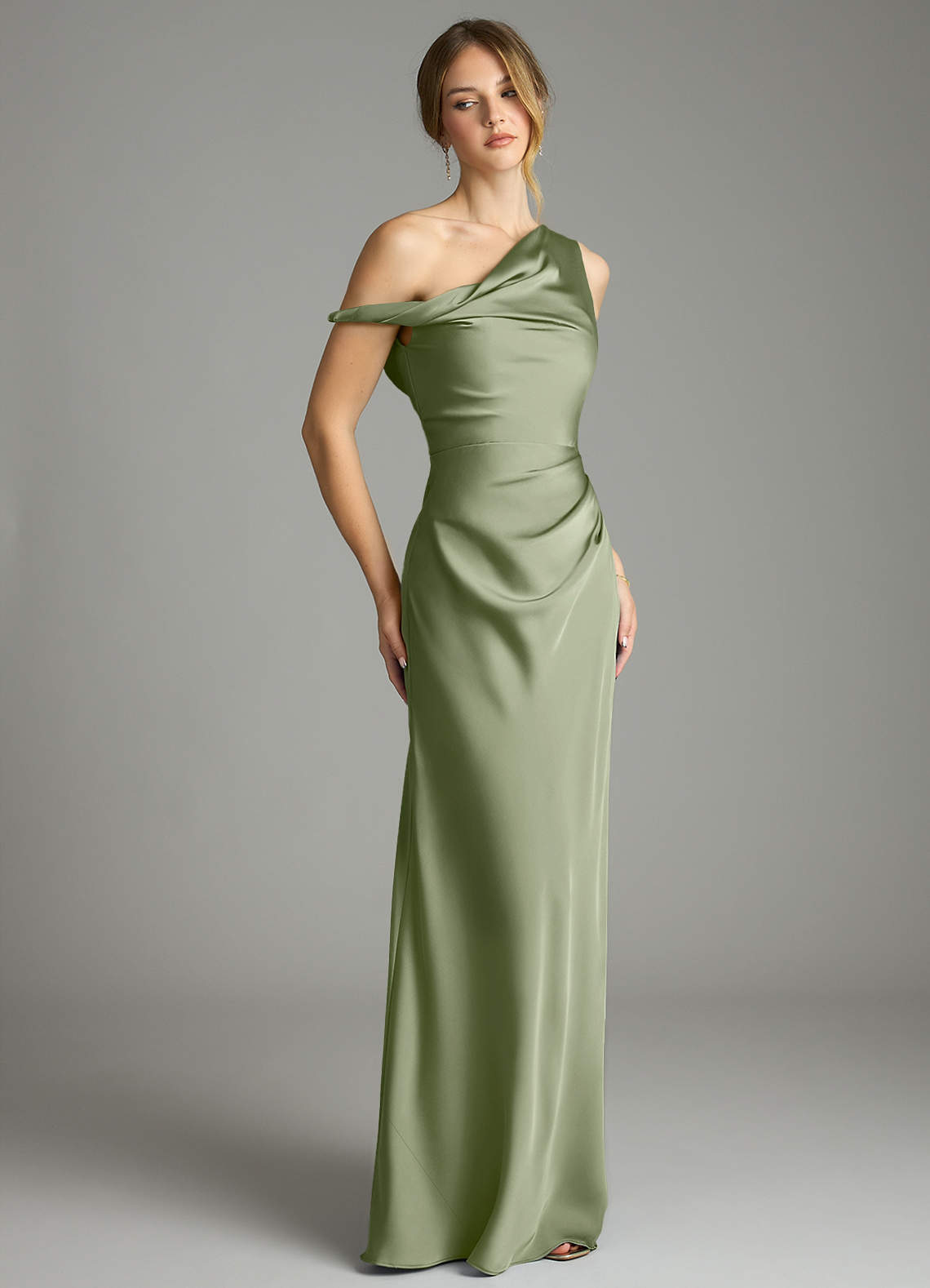 Azazie Emerson Pistachio Stretch Satin Bridesmaid Dresses | Azazie