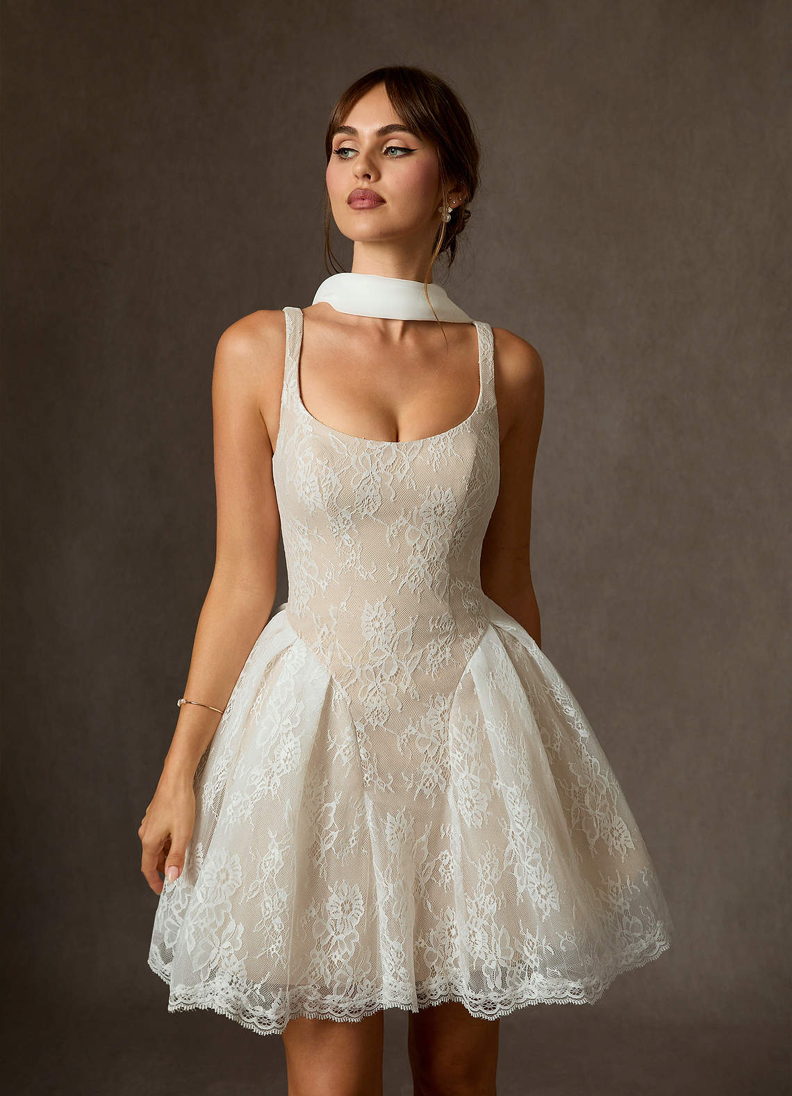 Azazie Dawn Trouwjurken Jurk van Kant met A-Lijn Diamant Wit Champagne image3