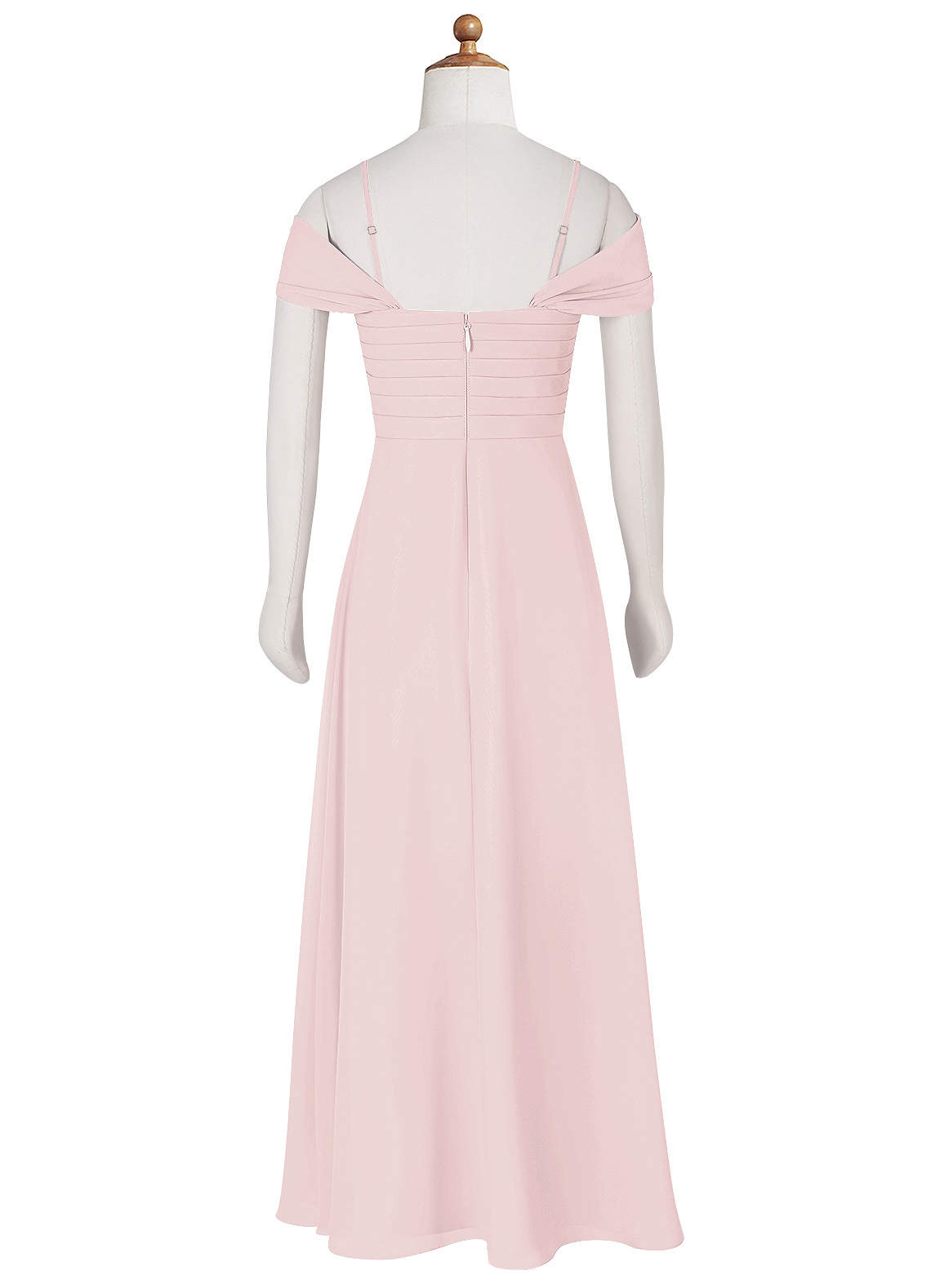 Azazie Kaitlynn Junior Blushing Pink A-Line Off the Shoulder Chiffon Dress image8