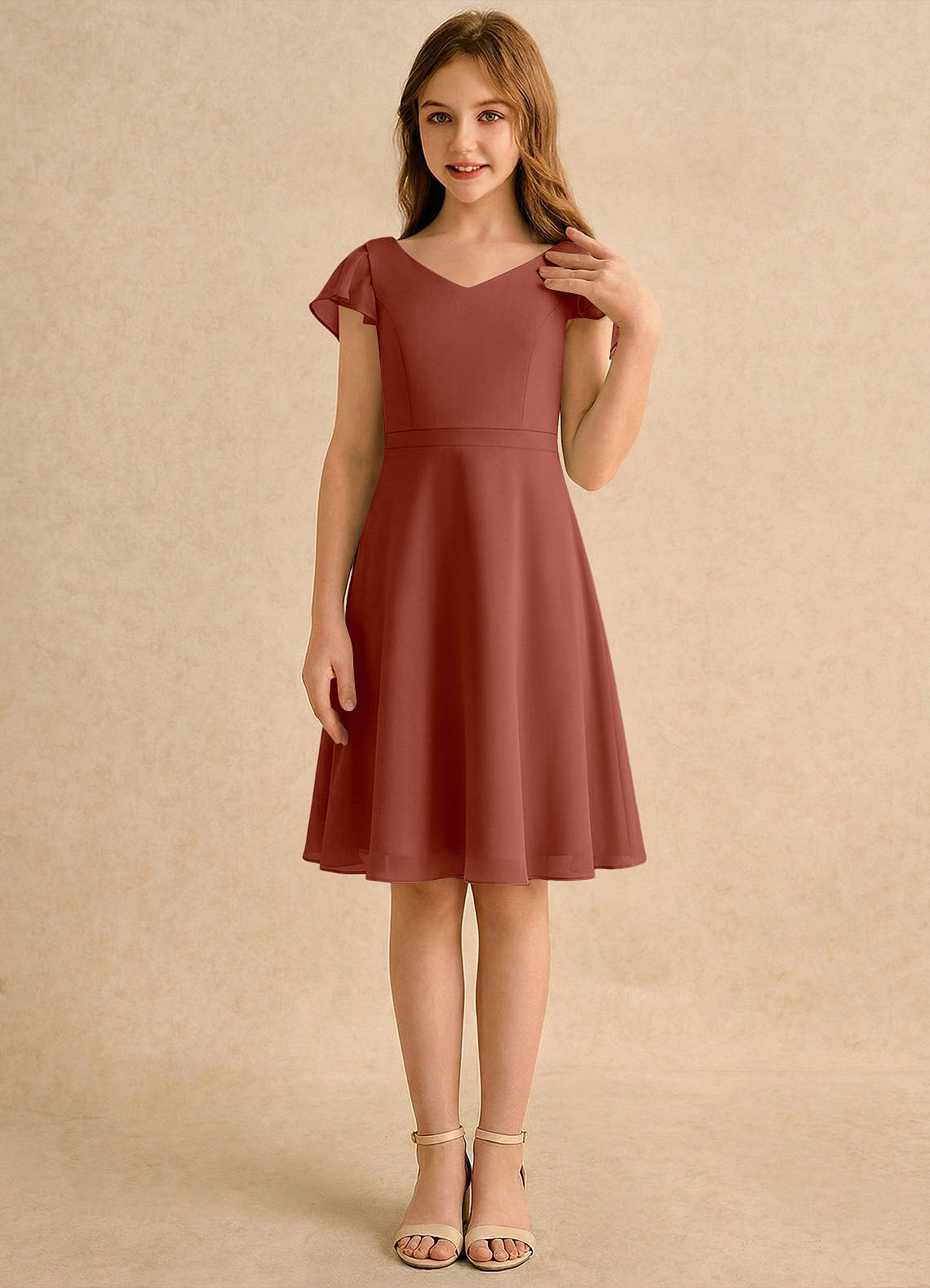Azazie Narin Girls Formal Flower Girl Klänningar Klä A-Line i Chiffong med ärmar image3