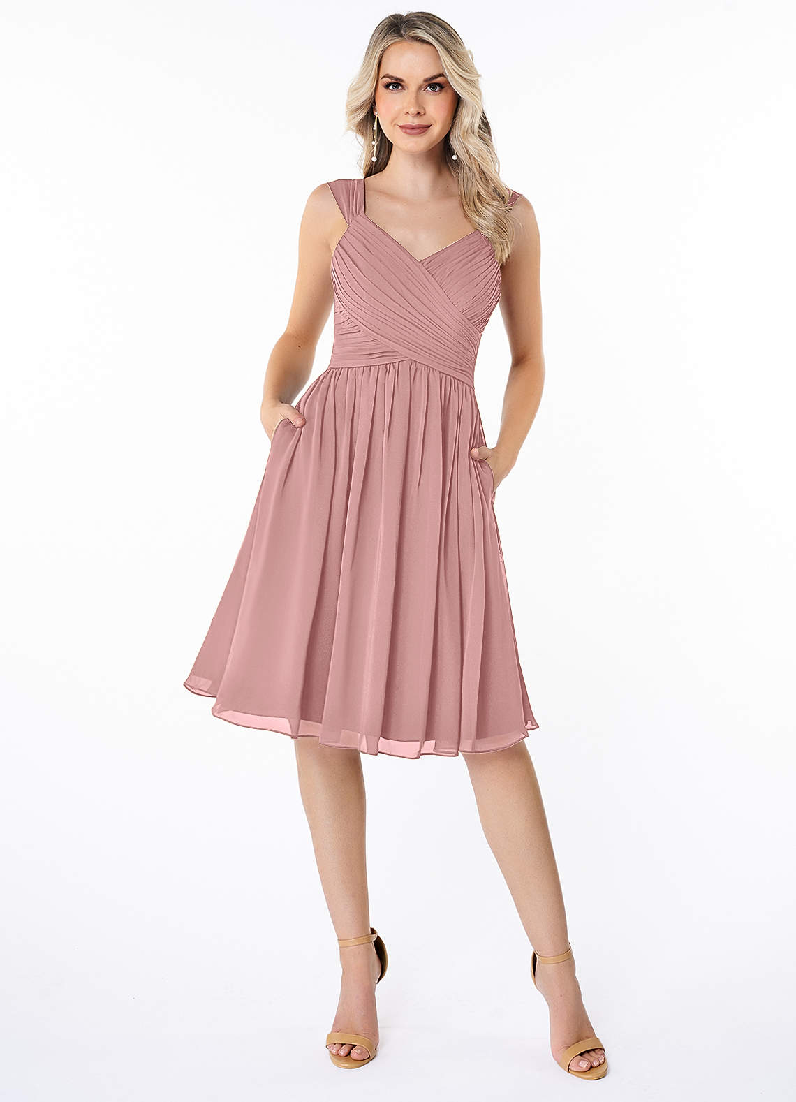 Azazie Angie Robes de demoiselle d'honneur Robe Trapèze en Mousseline de soie Corset Rose Poussiéreuse image1