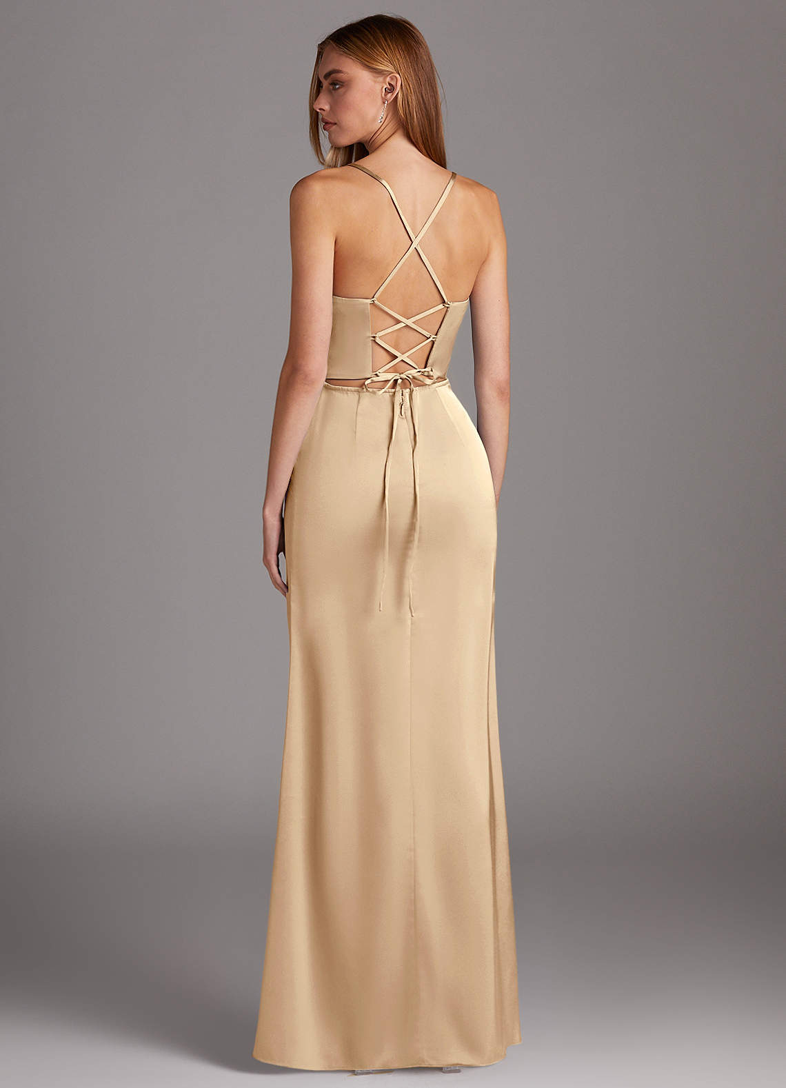 Azazie Brookelle Robes de demoiselle d'honneur Robe Fourreau en Satin extensible Corset en cœur Champagne image2