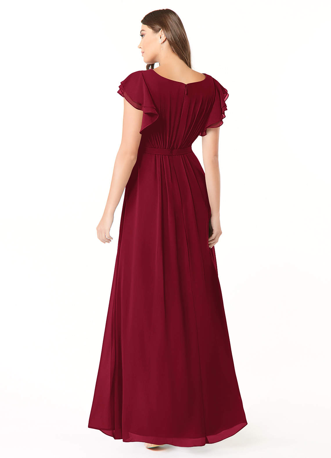 Azazie Daphne Modest Bridesmaid Dresses A-Line Ruffled Chiffon Floor-Length Dress image1