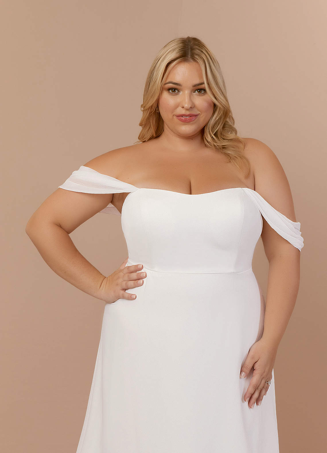 Azazie Ava Wedding Dresses Diamond White A-Line Off the Shoulder Stretch Chiffon Dress image10