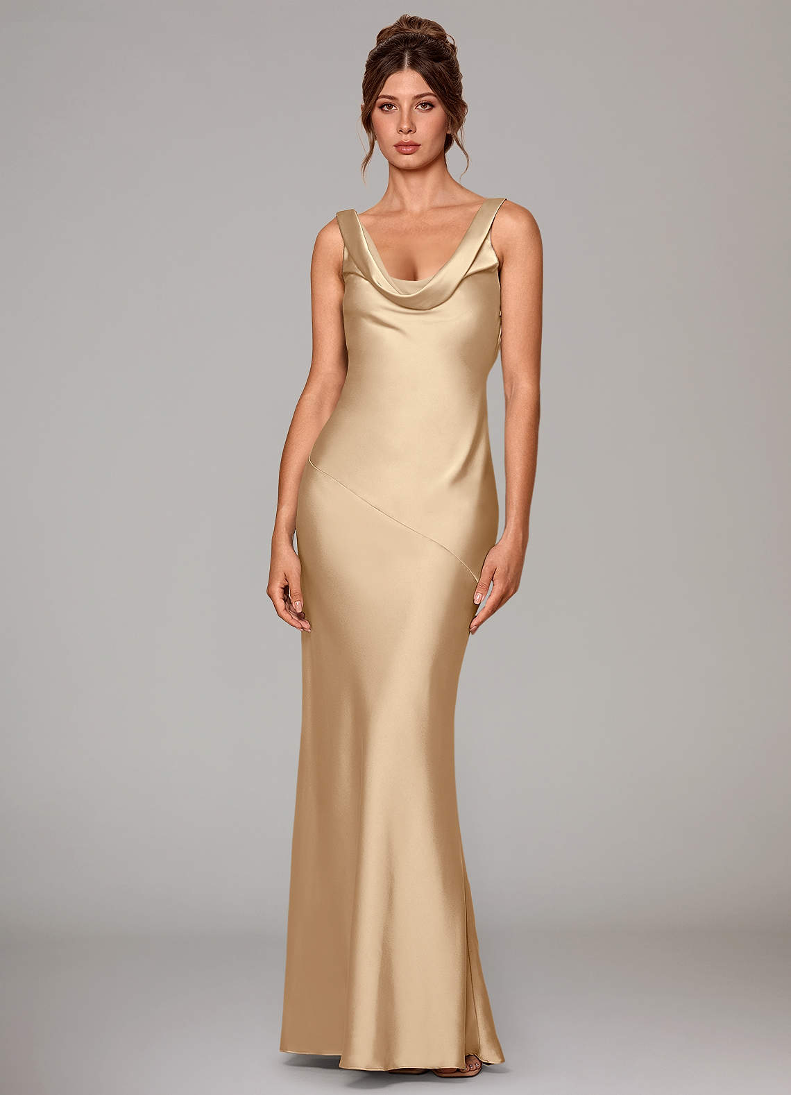 Azazie Rylina Champagne Stretch Satin Bridesmaid Dresses | Azazie