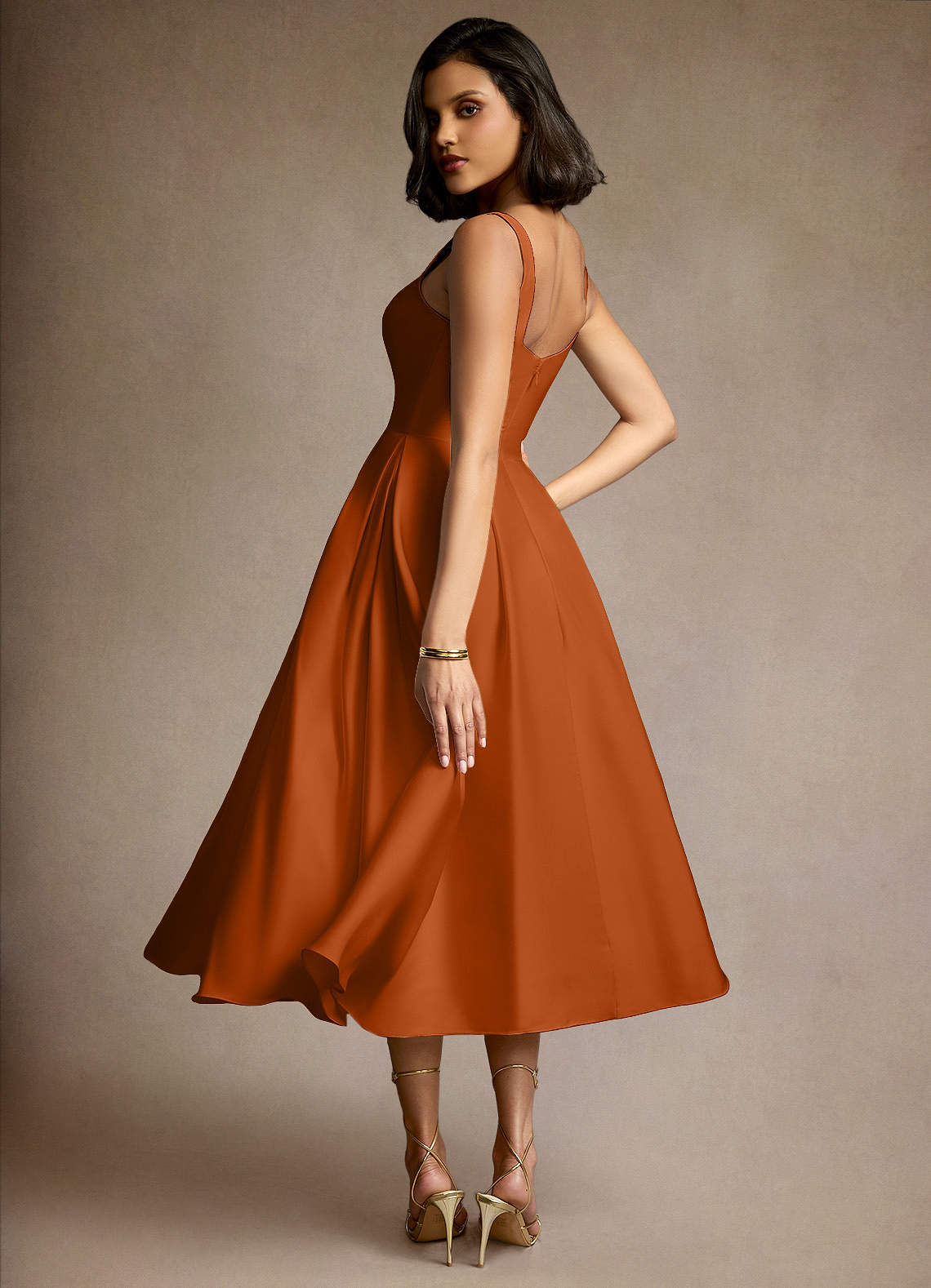 Mariea Spice Pleated Midi Dress Ready to Ship | Azazie