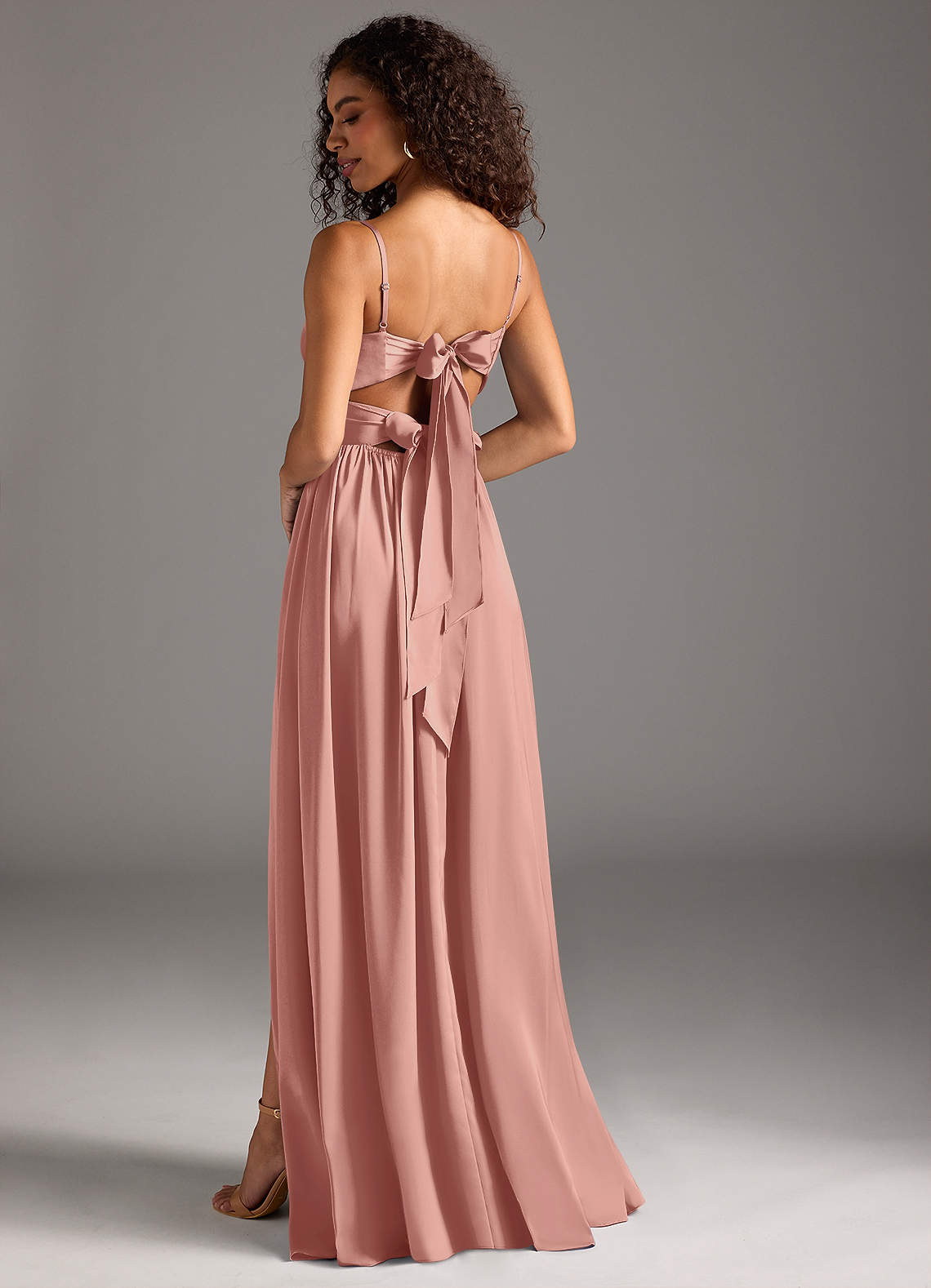 Azazie Zeya Bridesmaid Dresses Rosette A-Line Pleated Stretch Satin Dress image1