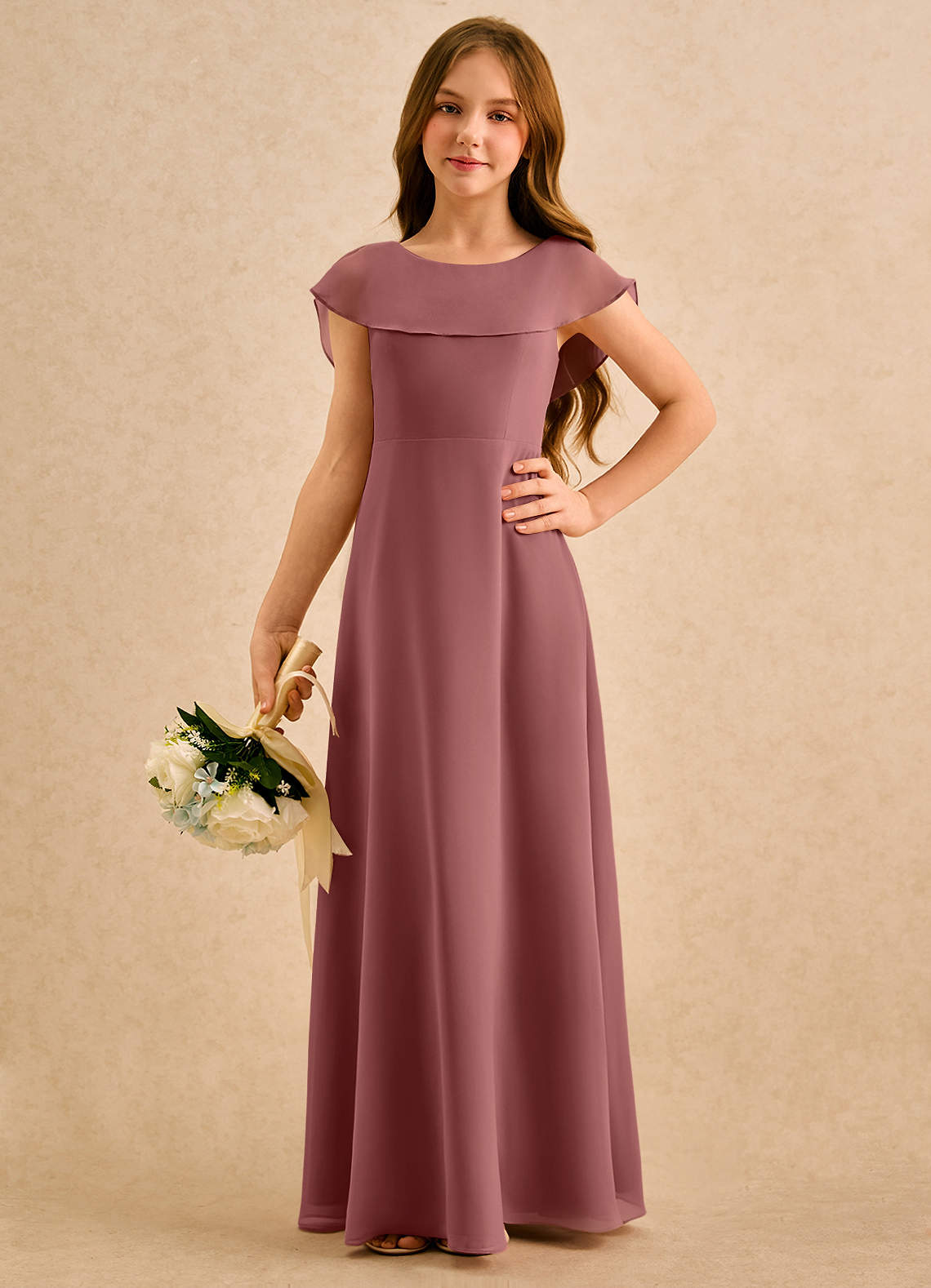 Azazie Kittie Girls Formal Flower Girl Klänningar Klä A-Line i Chiffong image4