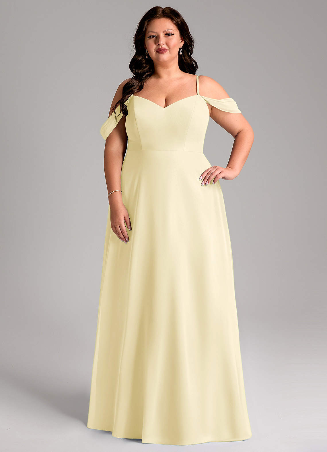 Azazie Marley Bridesmaid Dresses Lemon Sorbet A-Line Off the Shoulder Chiffon Convertible Dress image1