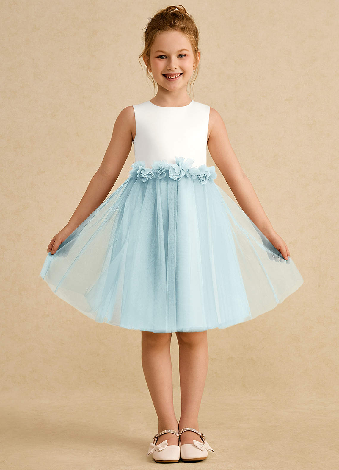 Azazie Louisa Flower Girl Dresses Ivory Sea Glass A-Line Sleeveless Tulle Dress image1