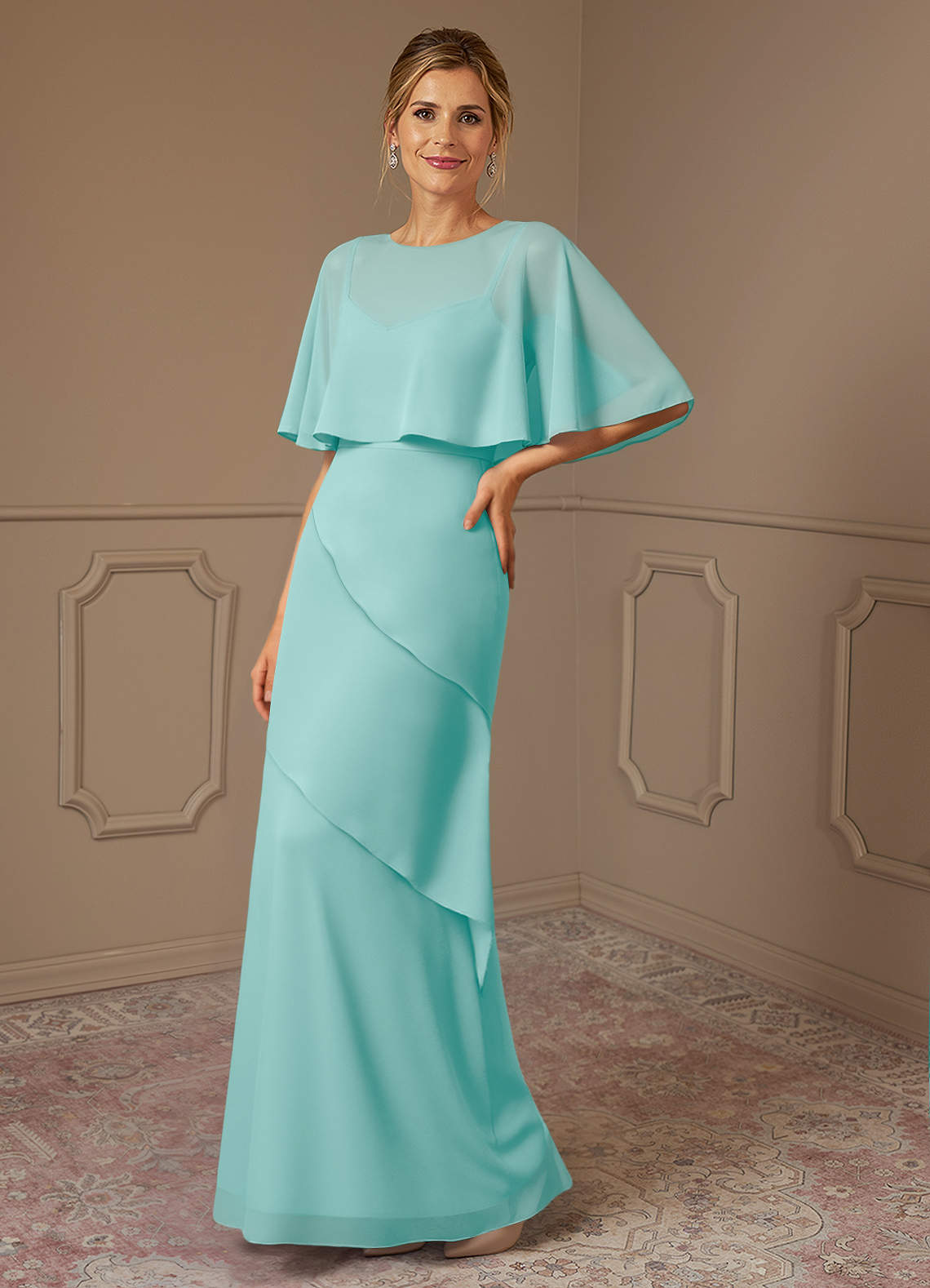 Azazie Bowie Mother of the Bride Dresses Aqua A-Line Chiffon Dress image1