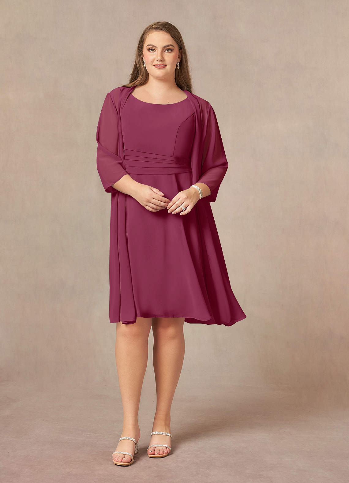 Azazie Shirley Mother of the Bride Dresses Mulberry A-Line Scoop Pleated Chiffon Dress image1