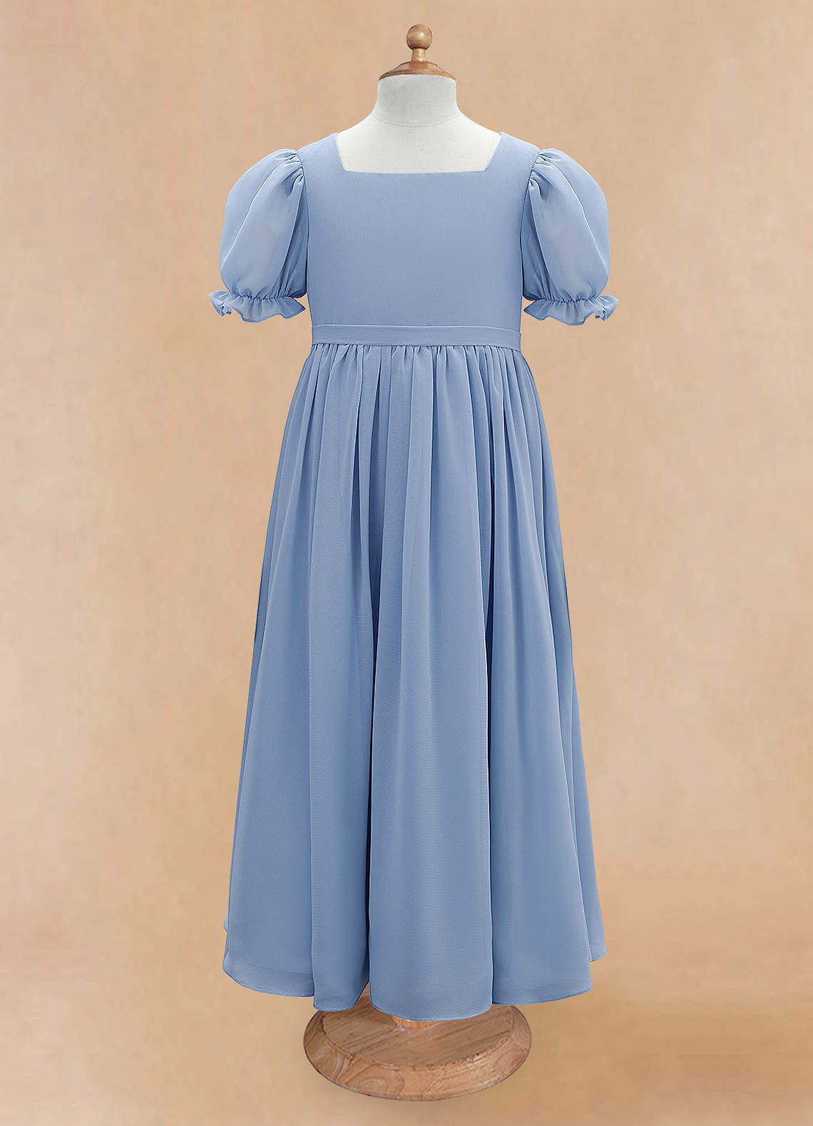 Azazie Joss Flower Girl Dresses Steel Blue A-Line with Sleeves Chiffon Dress image4