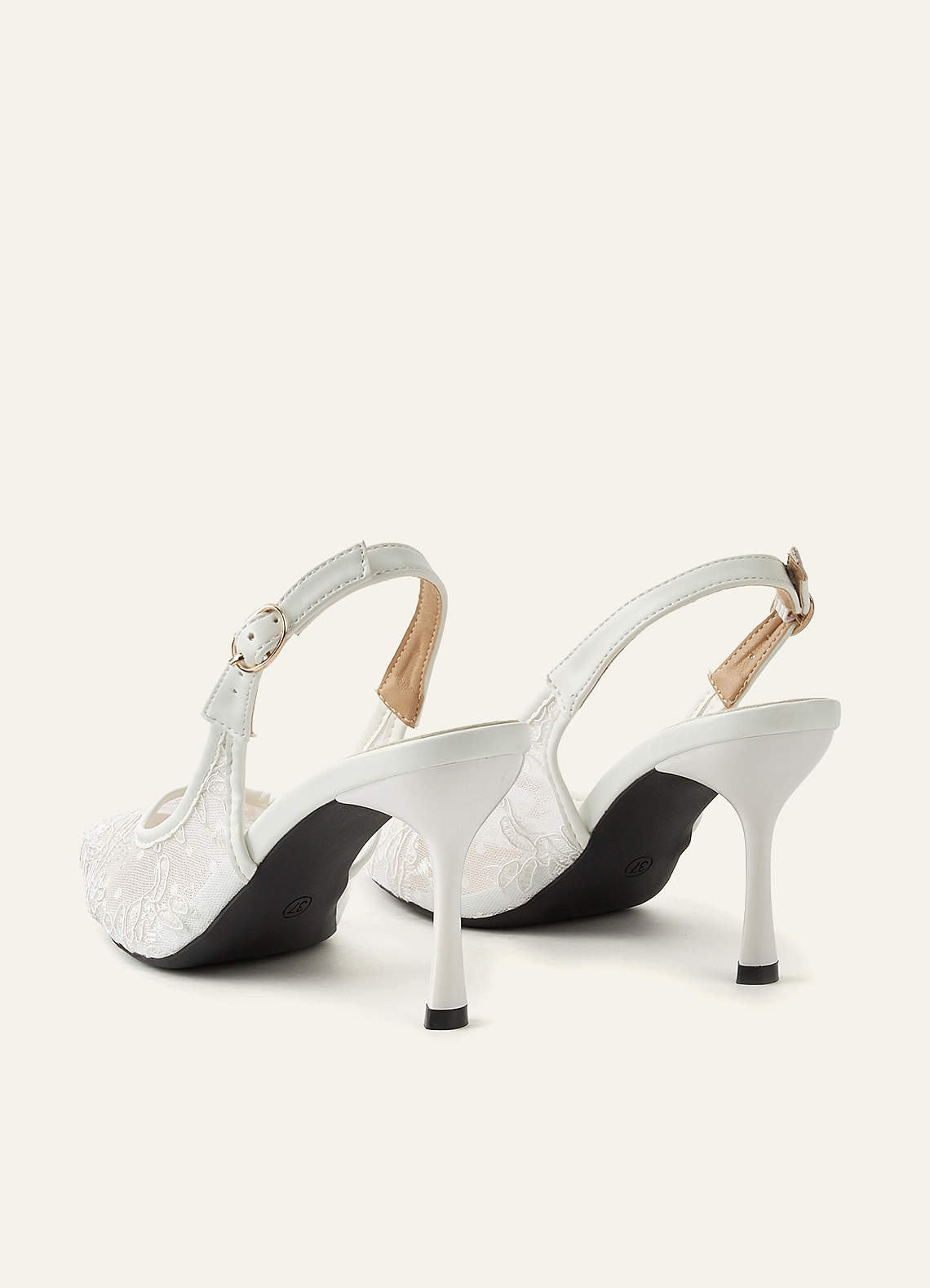 front Embroidered Tulle Pointed Toe Slingback Heels