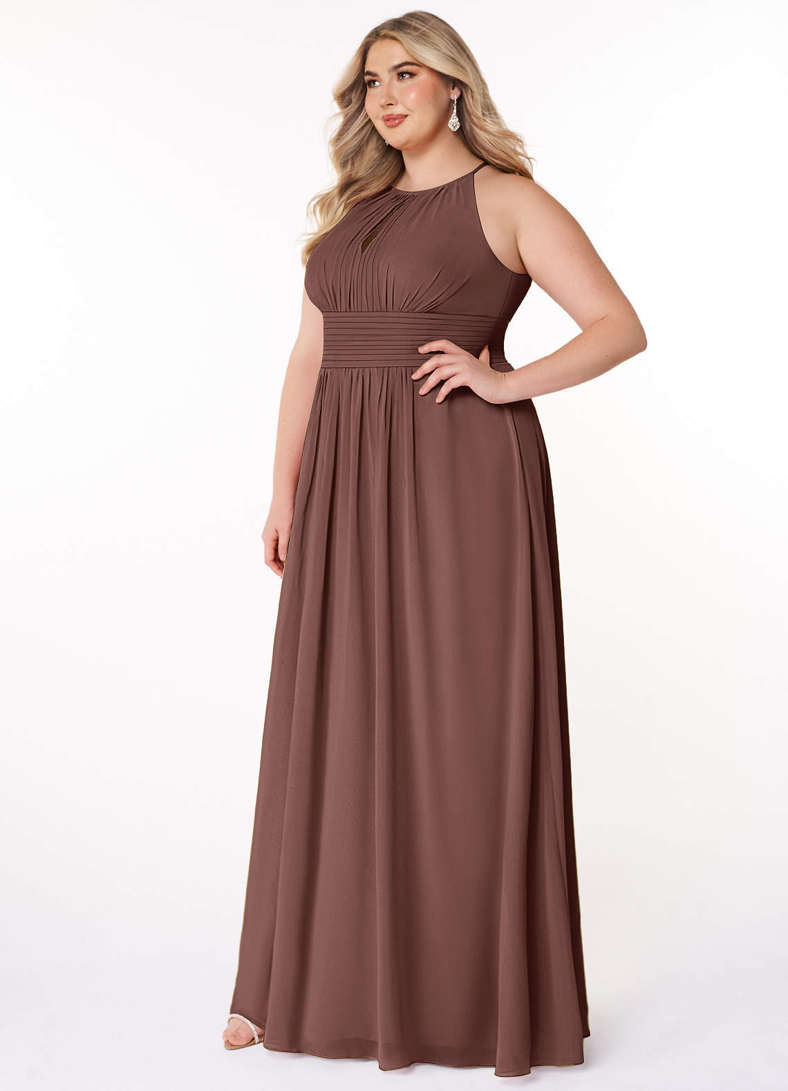 Azazie Bonnie Kleider zum Anprobieren zu Hause A-Linie Schlüsselloch Gerüscht Chiffon Kleid Burgunderrot image7