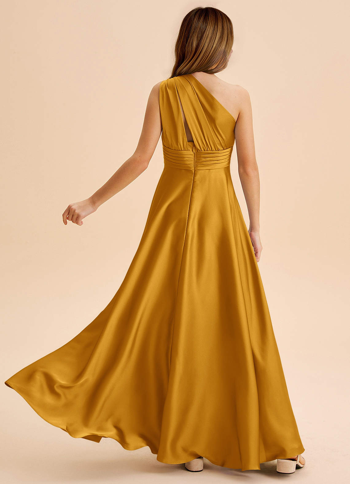 Azazie Charlize Junior Klä av A-Line i Stretch Satin Plisserad image1