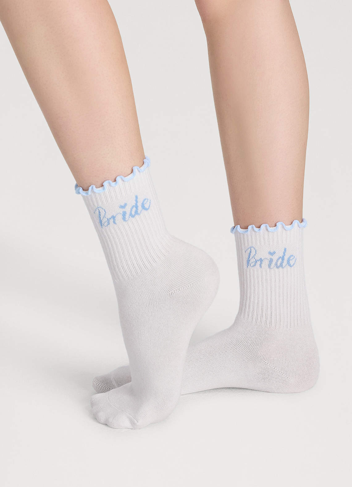 front Ruffle Cuff Bridal Getting‑Ready Socks for Wedding Day