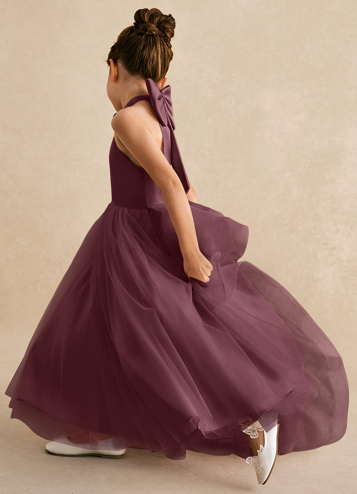 Azazie Bev Flower Girl Dresses Sangria A-Line Convertible Tulle Dress image6