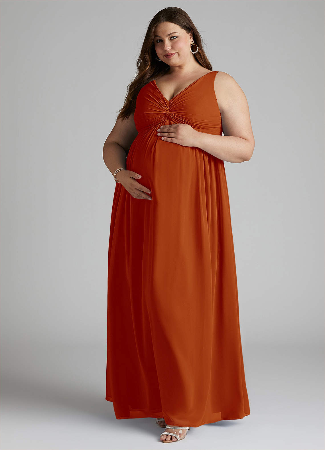 Azazie Yetta Maternity Bridesmaid Dresses A-Line V-Neck Gathered Chiffon Floor-Length Dress image8