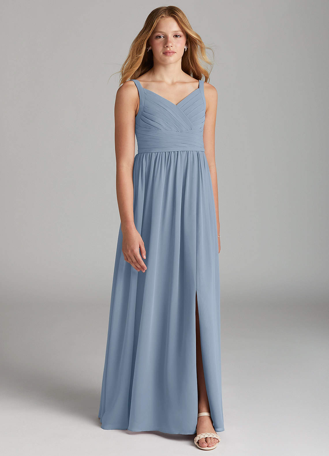 Azazie Chanel Junior Blushing Pink A-Line Sweetheart Neckline Chiffon Dress image1