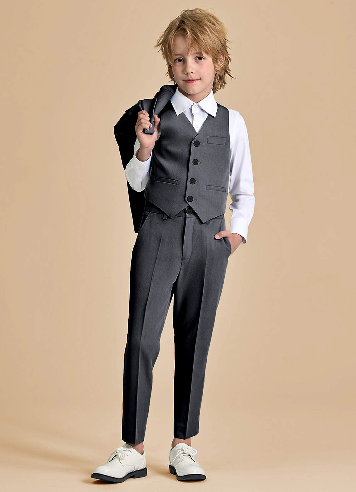 front Oliver Boys Charcoal 3-Piece Suit