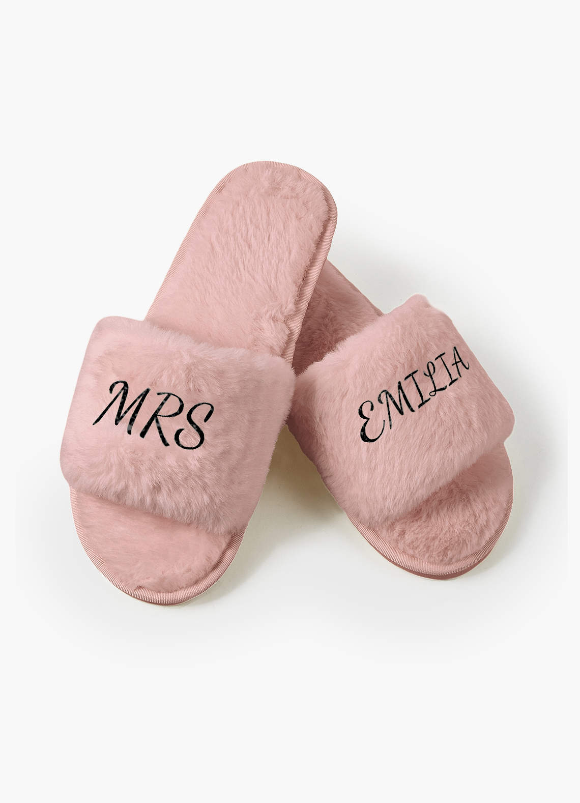 front Personalized Bridesmaid Fluffy Slippers
