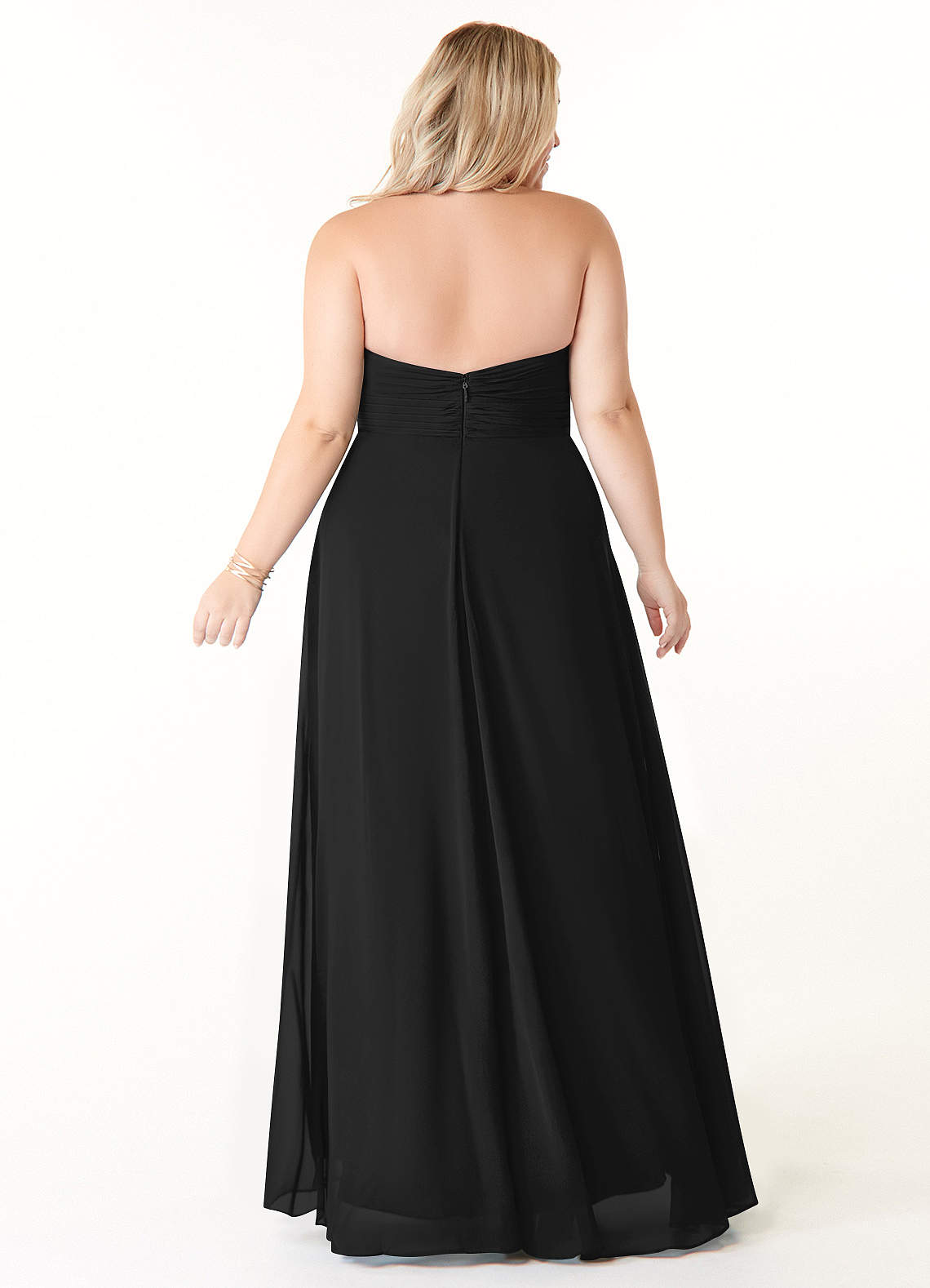 Azazie Tessie Vestidos de damas de honor Vestido de Negro de Gasa de Corte en A con Cuello en V plisado image6