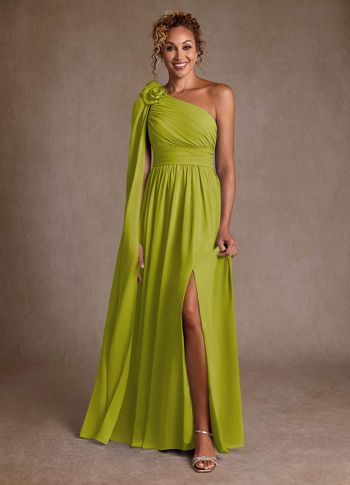 Azazie Lancaster Lemongrass A-Line One Shoulder Chiffon Dress | Azazie