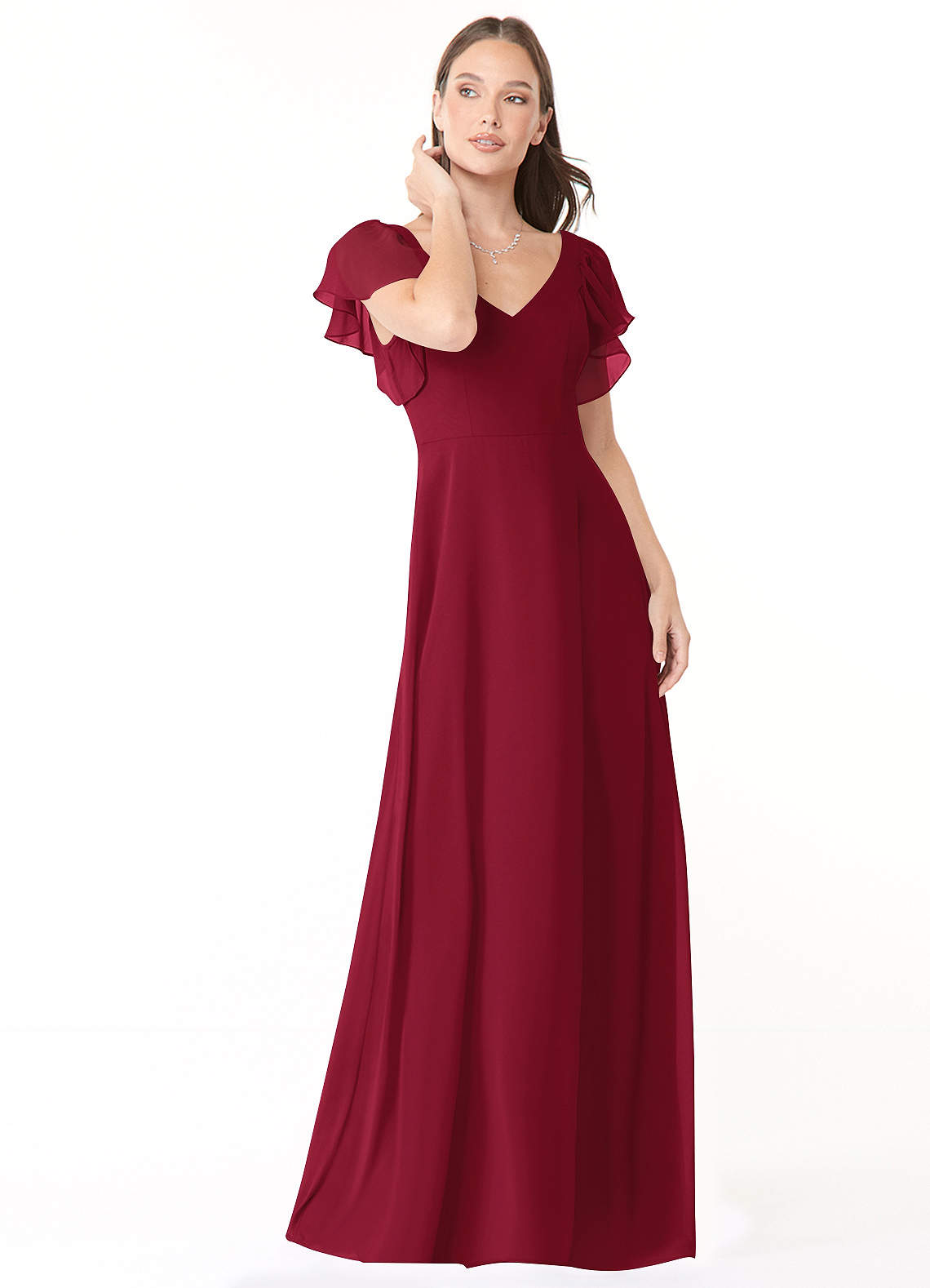Azazie Syenna Robes de demoiselle d'honneur Robe Trapèze en Mousseline de soie Rayé Bourgogne image1