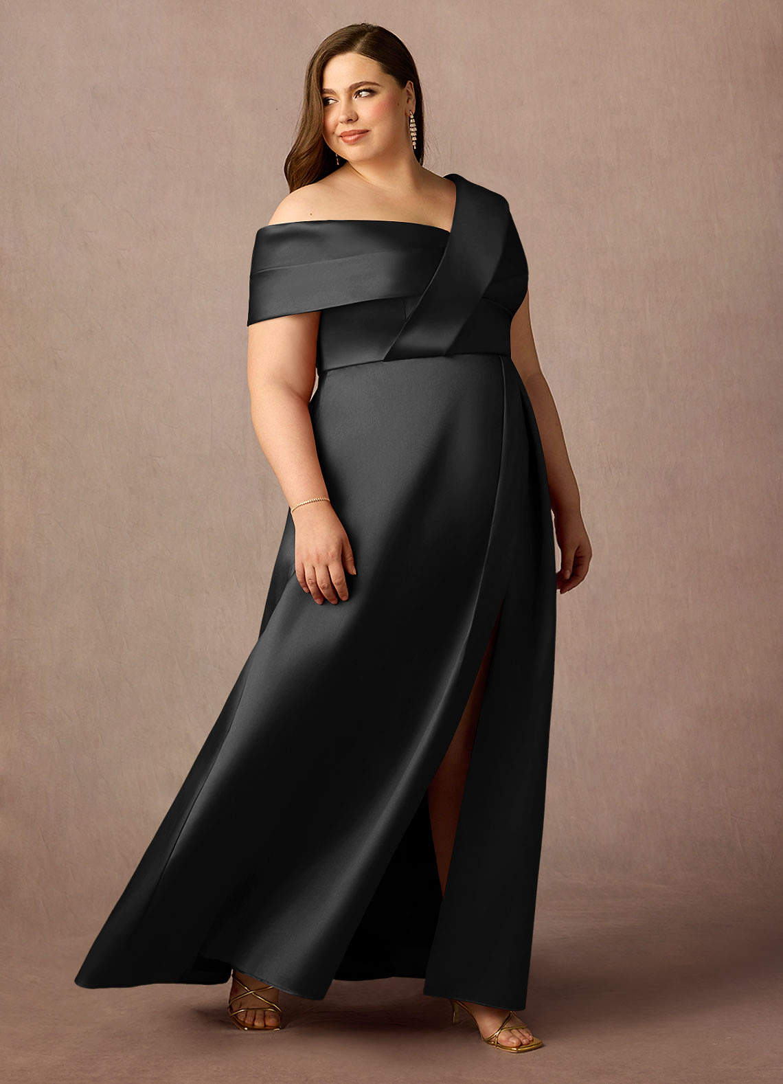 Azazie Marissa Mother of the Bride Dresses Black A-Line Pleated  Mikado Dress image3