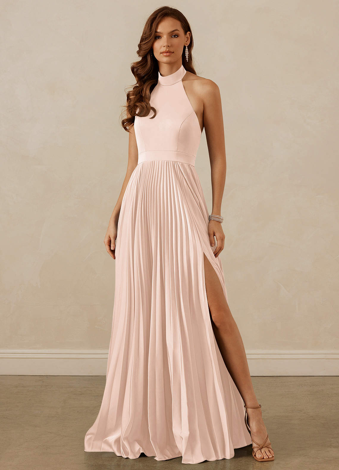 Christian Siriano Bridal for Azazie 1007 Bridesmaid Dresses Blushing Pink A-Line Pleated Stretch Satin Dress image1