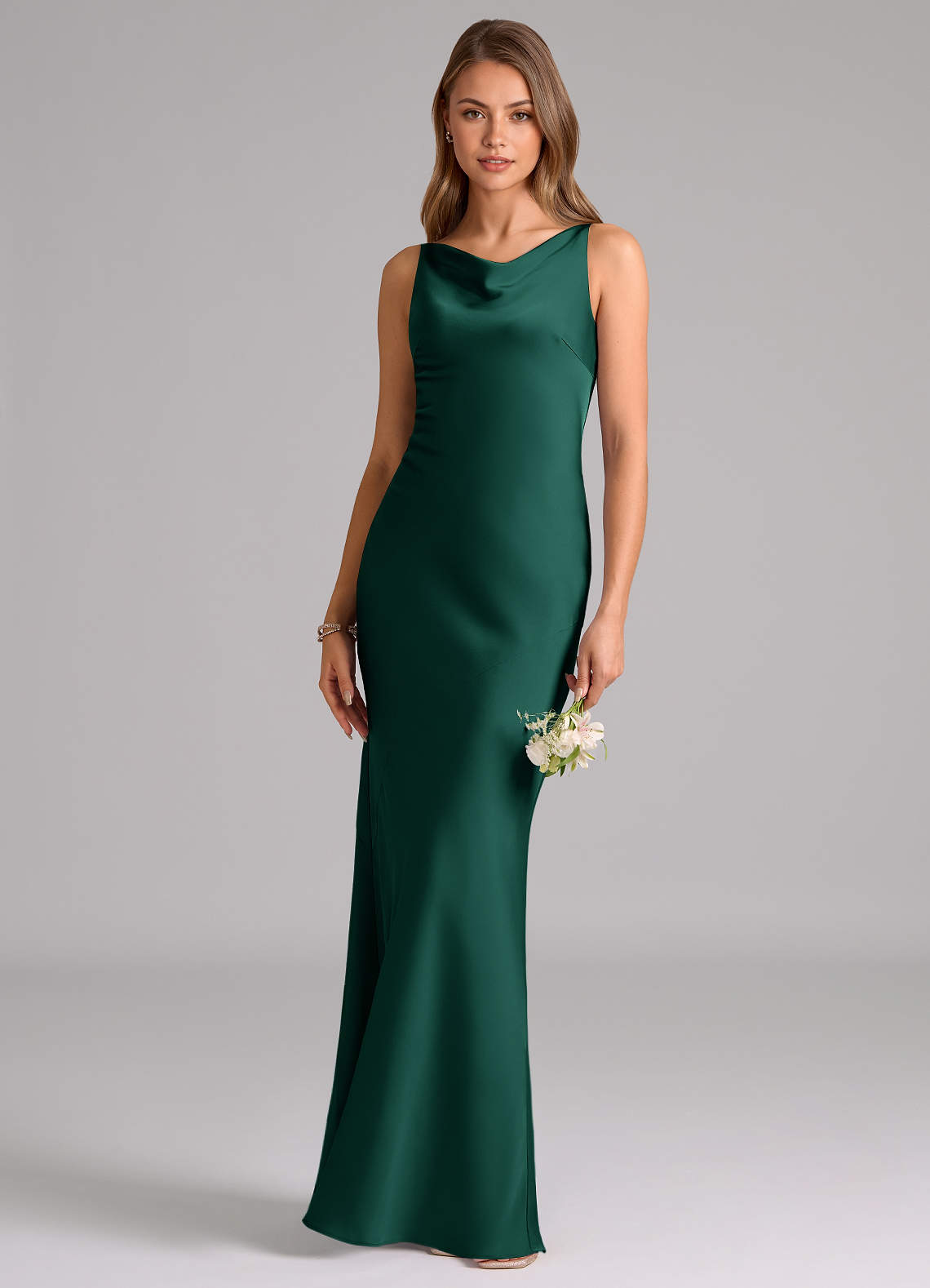 Azazie Allettie Bridesmaid Dresses Emerald Mermaid Stretch Satin Dress image1